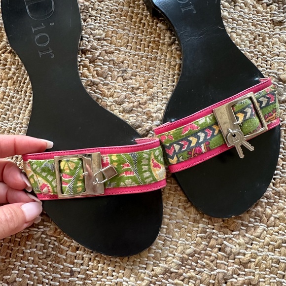 DIOR Vintage Y2K flat sandals with Lock and Key charms - Picture 1 of 9